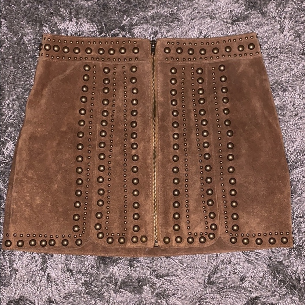 FREE PEOPLE BEADED LIGHT BROWN SUEDE MINI SKIRT